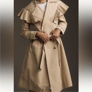 Anthropologie Ruffle Trench Coat Tan Medium